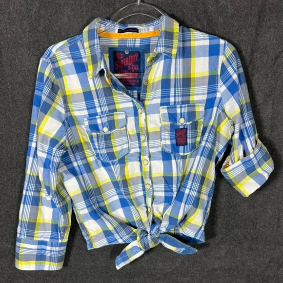 Superdry Trailer Tye Pearl Snap Plaid Shirt M - Picture 1 of 8